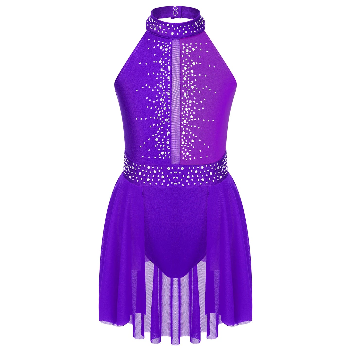 Girls Lyrical Dance Dress - Sleeveless Rhinestone Performance Leotard — view 7 of dance costumes