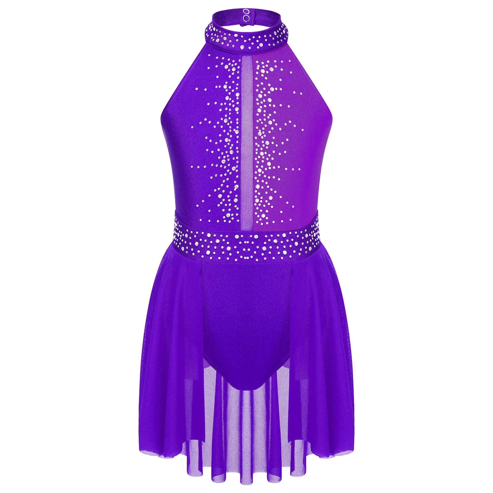Girls Lyrical Dance Dress - Sleeveless Rhinestone Performance Leotard — view 7 of dance costumes