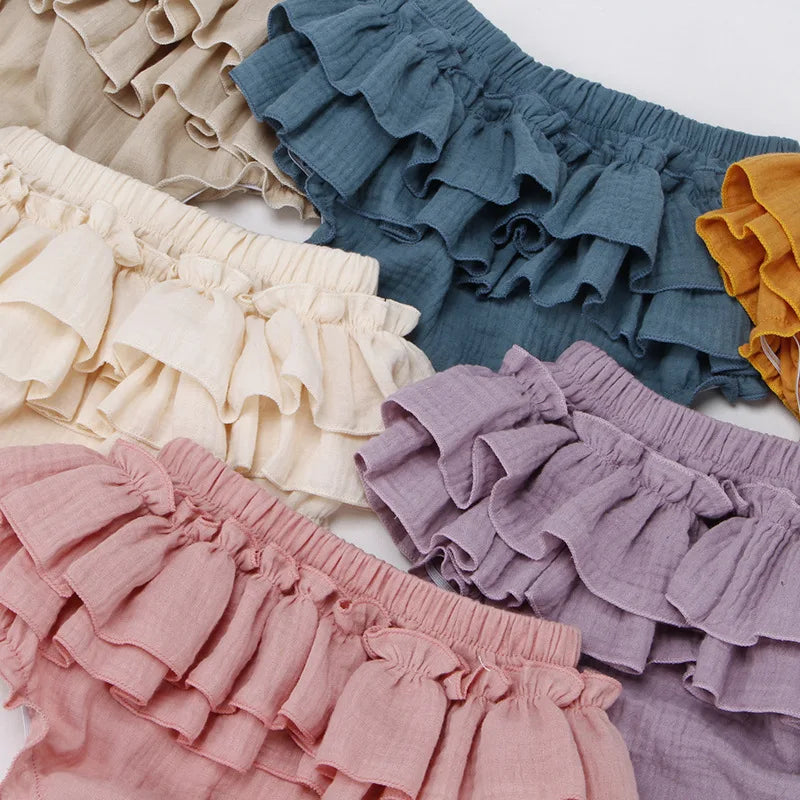Baby Girls Double-Layer Ruffle Bloomer - Muslin Cotton Tutu Diaper Cover — view 4 of baby bottoms