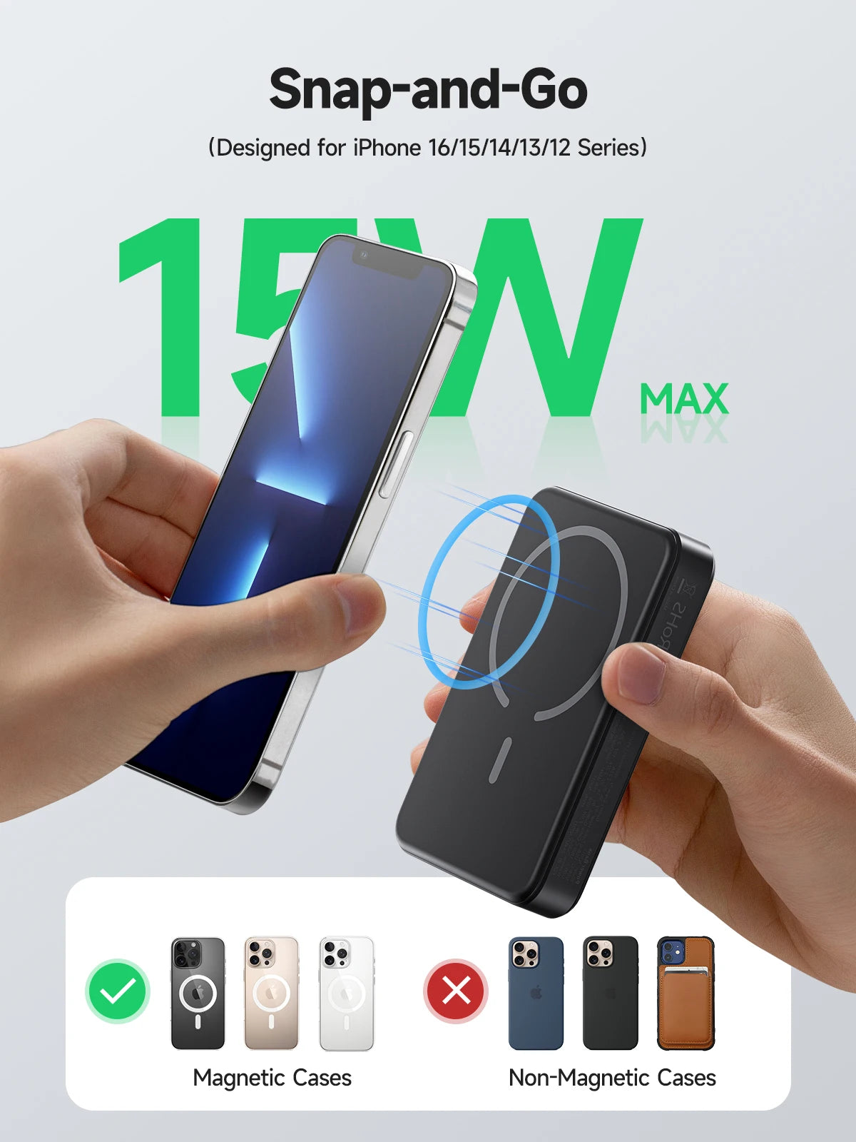 10000mAh Magnetic Wireless Power Bank for iPhone 12-17 MagSafe Battery Pack — view 4 of power banks