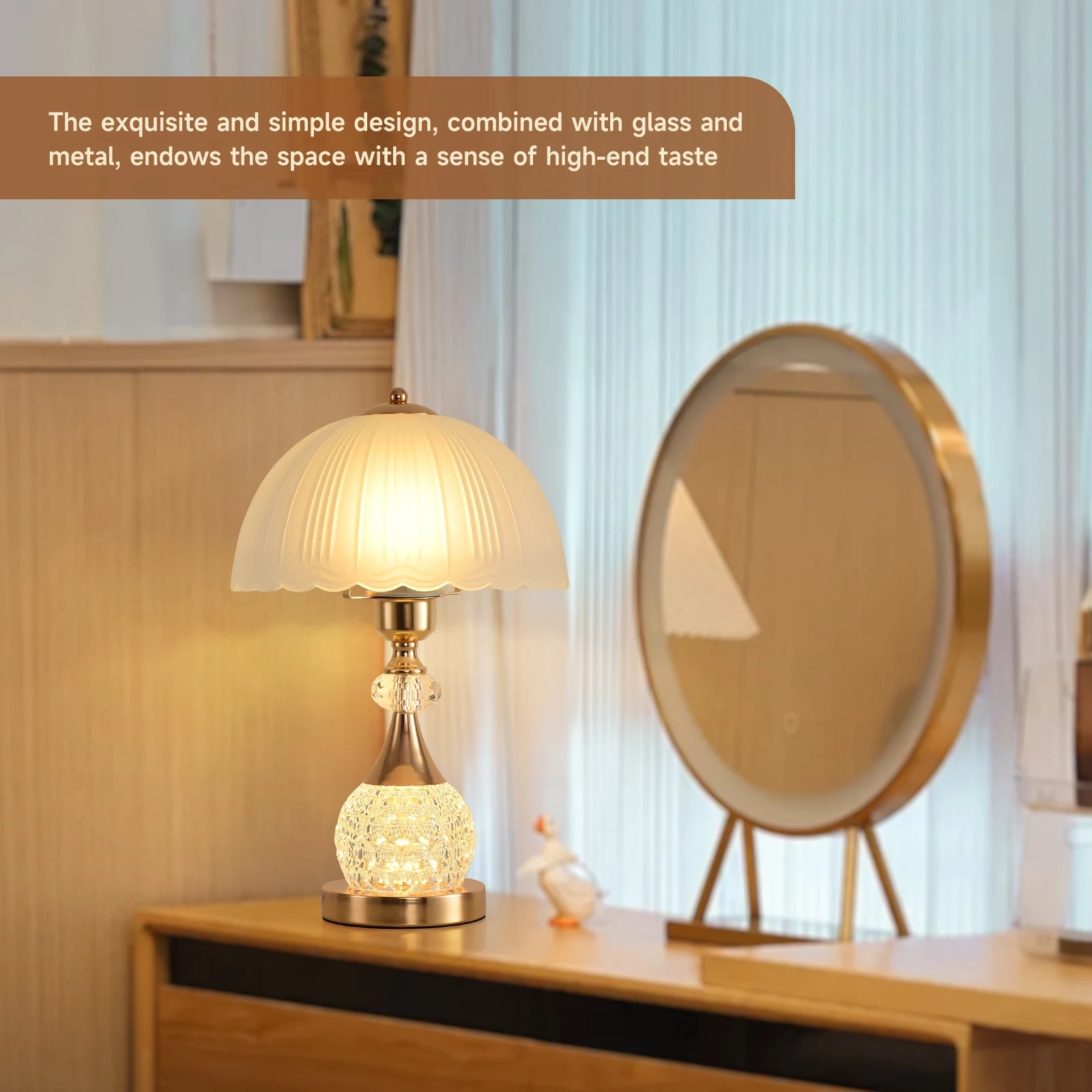 Crystal Petal Bedside Table Lamp &mdash; Luxury Dimmable Push-Button Nightstand Light for Bedroom — view 3 of lighting