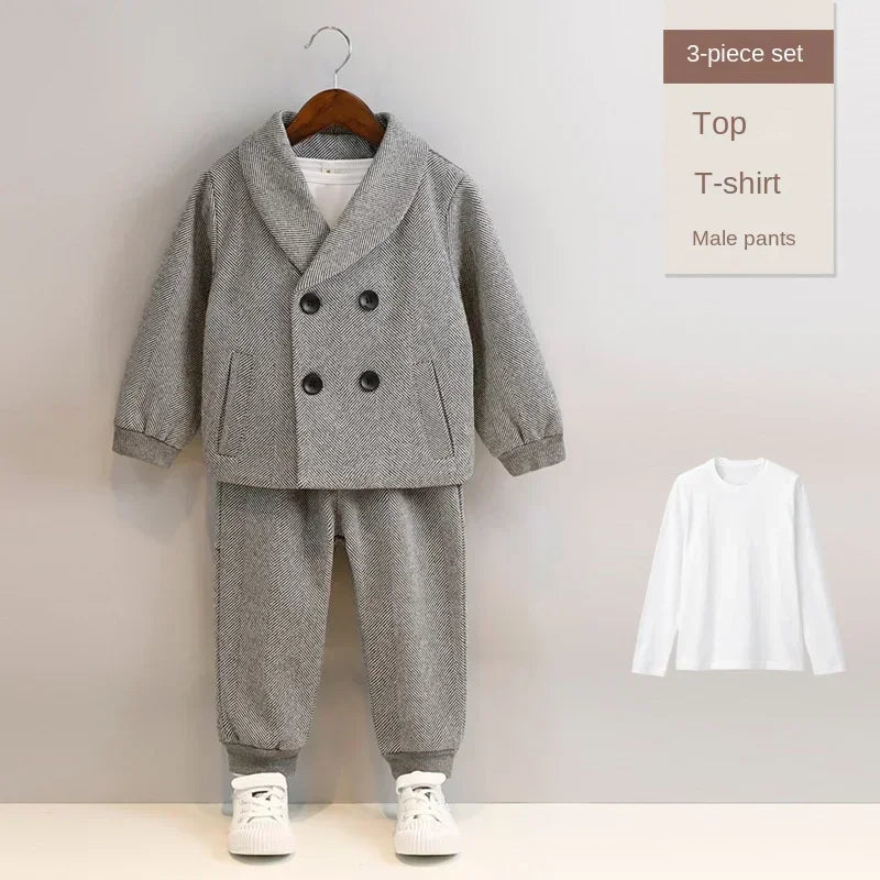 Boys’ Korean Style Double-Breasted Blazer Suit – Casual Birthday & School Outfit (Ages 1–12)