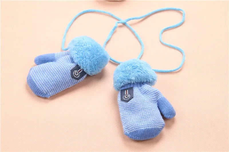 Baby Winter Knitted Gloves – 0-3 Years Warm Full-Finger Mittens with Rope