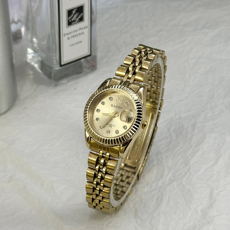 Women's Golden Steel Watch — Diamond Fashion Luxury Quartz Wristwatch — view 8 of watches