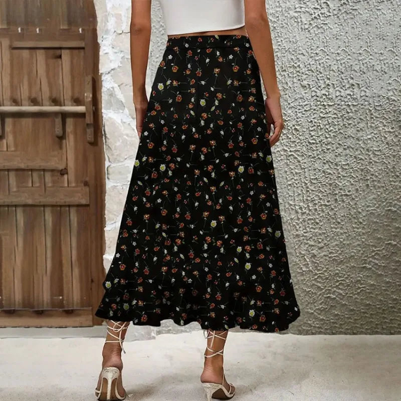 Casual Floral Print Long Skirts For Women 2024 Summer Fashion Women's Split Midi Skirt