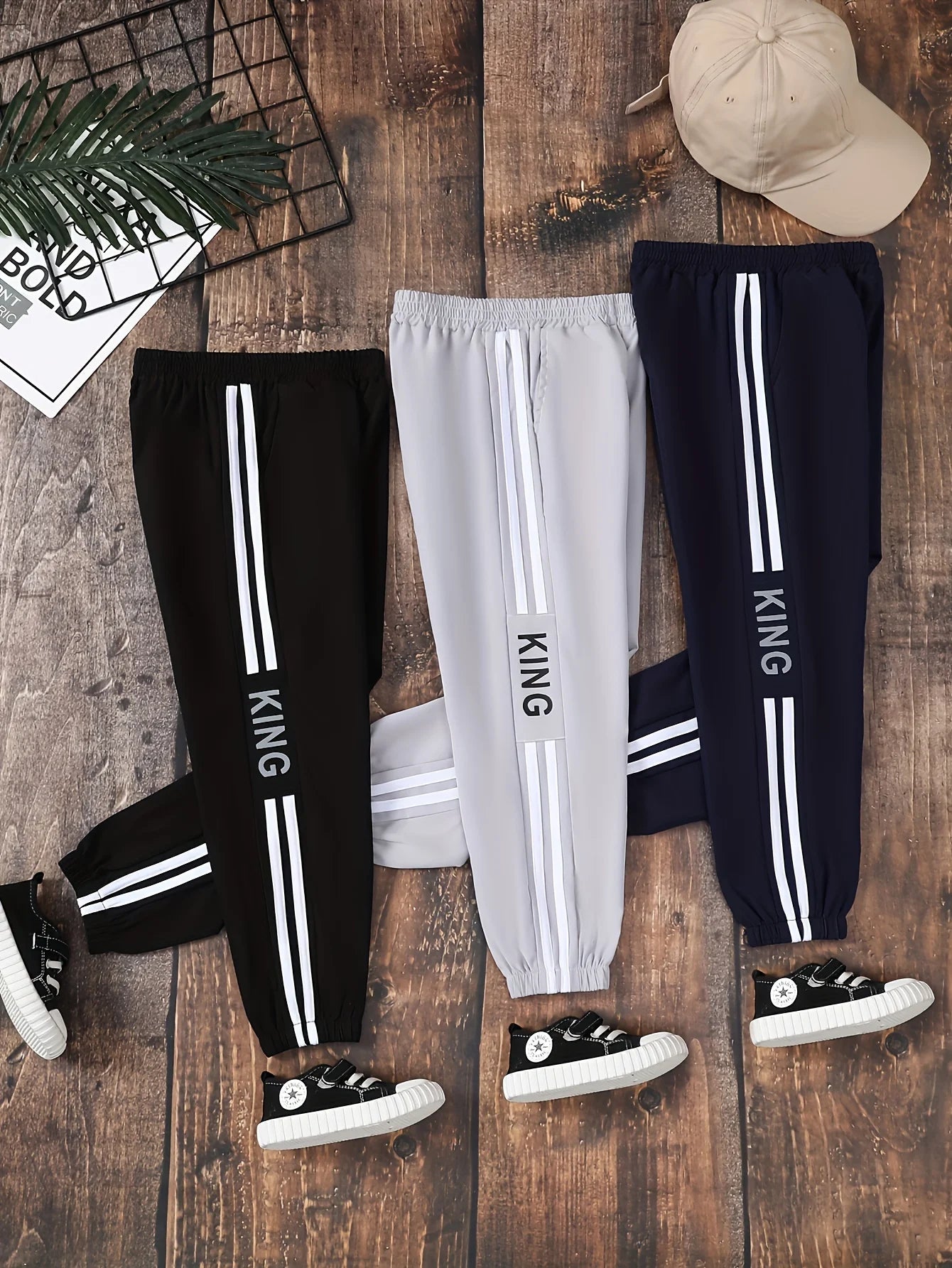 Boys Striped Jogger Pants 3-Pack - Sporty KING Streetwear Bottoms — view 1 of boys bottoms
