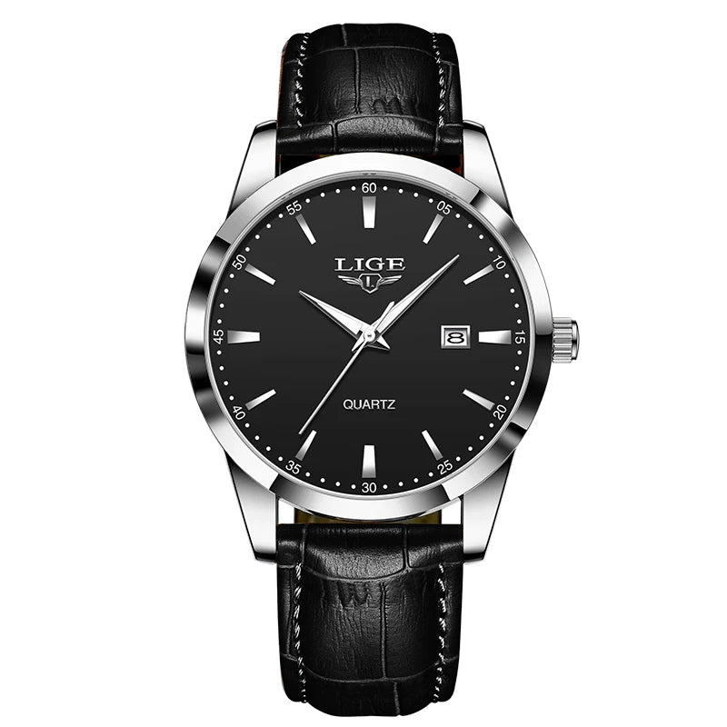 LIGE Men's Brown Leather Watch — Military Sport Quartz Chronograph Wristwatch — view 7 of watches