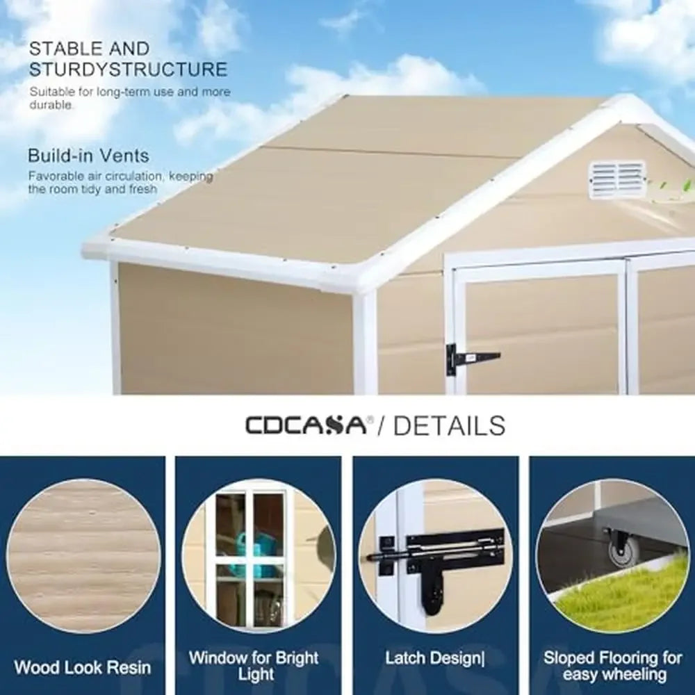 6x3 FT Outdoor Resin Storage Shed – Waterproof Tool Shed with Double Lockable Doors, Windows & Vents