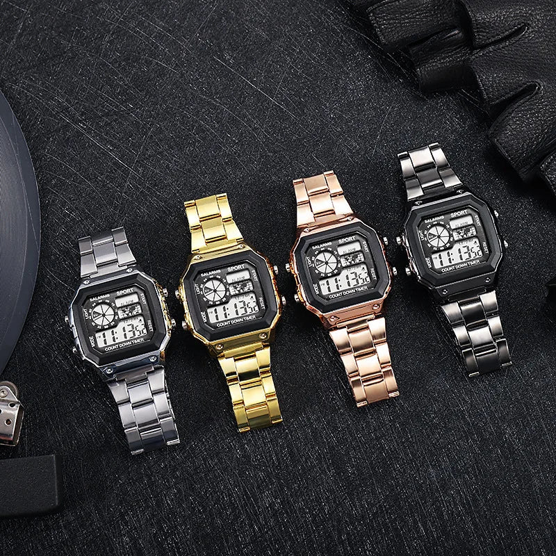 MAYZHISU Men's Digital Luxury Watch — Stainless Steel LED Military Sport Wristwatch — view 4 of watches