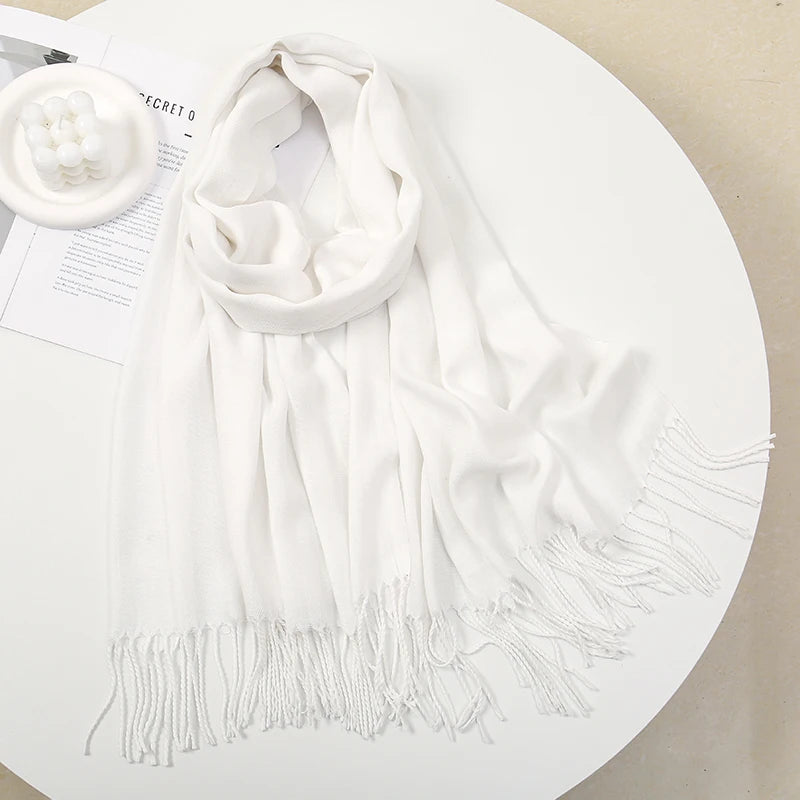 Solid Pashmina Scarf Tassel — Minimalist Cashmere-Feel Capsule Wardrobe Wrap for Women & Men — view 10 of scarves & wraps
