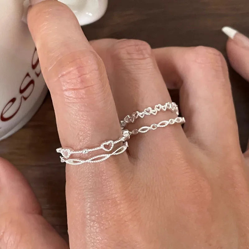 VENTFILLE Women's 925 Sterling Silver Love Heart Hollow Ring — Fairy Style Jewelry Gift — view 1 of jewelry