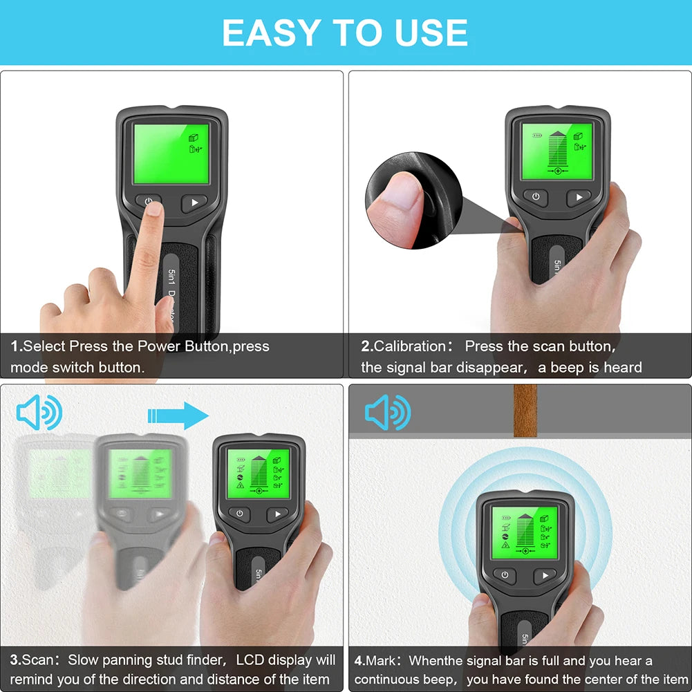 5 in 1 Stud Finder Wall Detector Backlight Display Electronic Stud Detector Accurate for Center Edge of Wood Metal AC Wire — view 6 of product