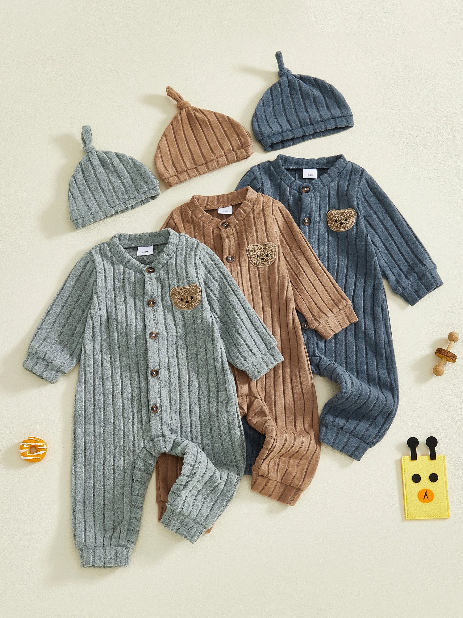 Infant Boy Bear Embroidery Romper & Beanie Set - 2-Piece Gift Outfit — view 2 of infant sets