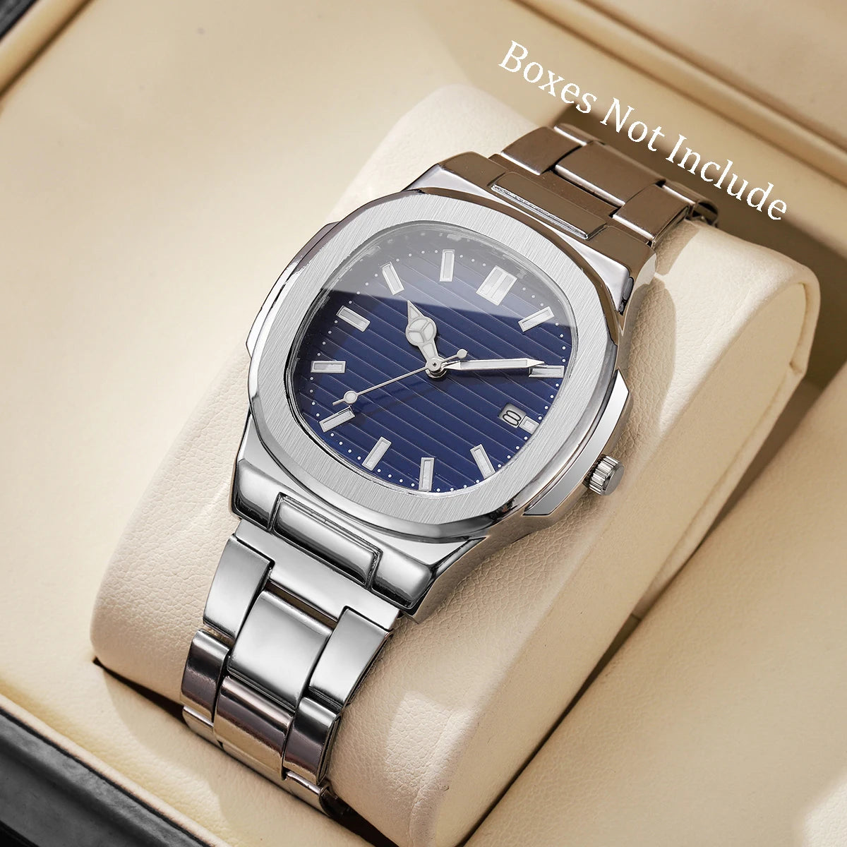 Men's Business Square Dial Watch — Stainless Steel Quartz Calendar Wristwatch — view 7 of watches