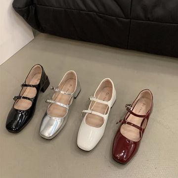 Flats & Ballet — Retro Mary Jane Heel Flats, Glossy Comfort Single-Strap Pumps — view 1 of flats & ballet