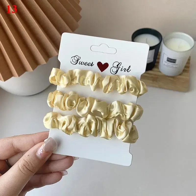 3pcs Beautiful Rubber Hair bands Hair tie Hair Accessories Satin Elastic Pigtails Ponytail Summer Women Children Candy Color — view 14 of product