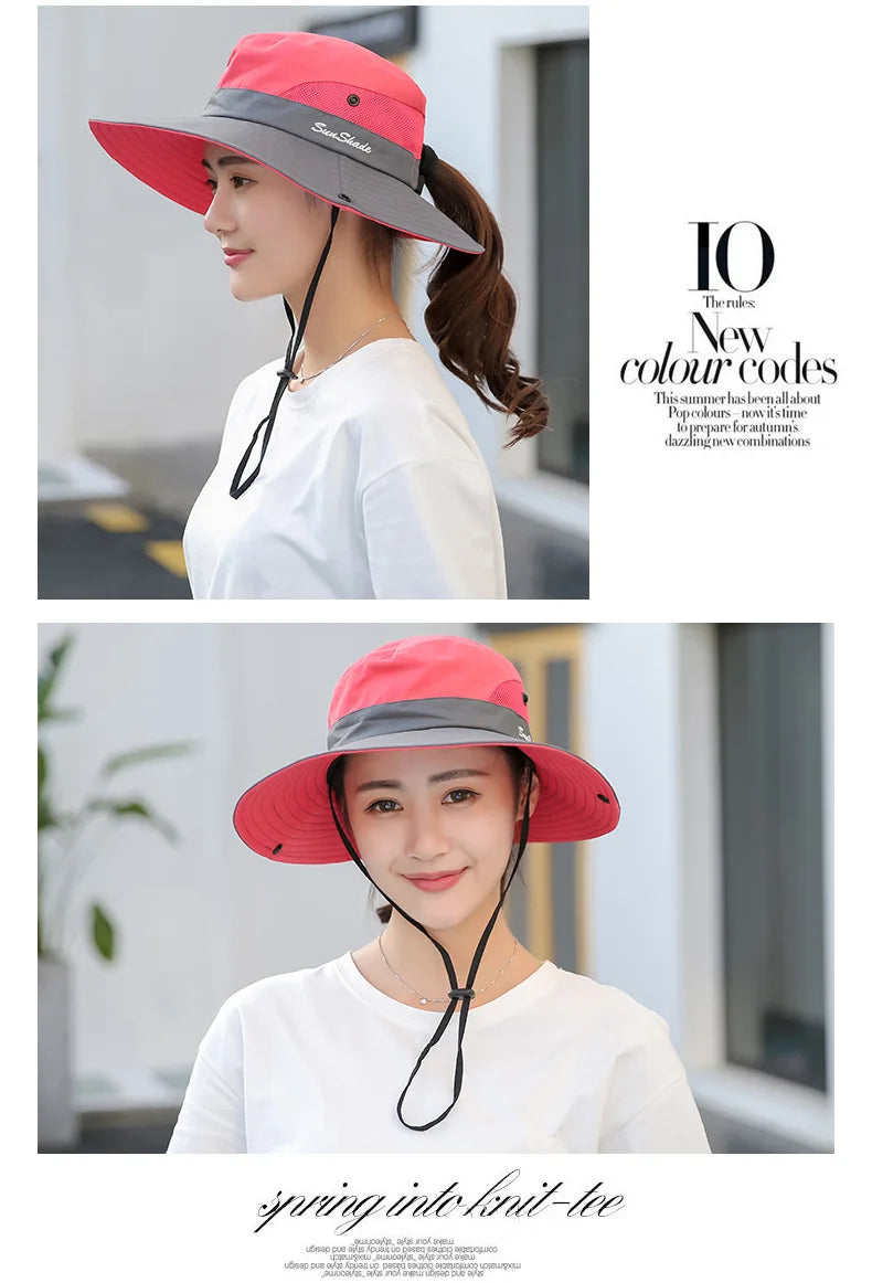 Child-Parents Fishing Hat Girls Outdoor UV Protection Bucket Hat Women's Panama Summer Wide Brim Bob Hiking Sun Hat for Woman