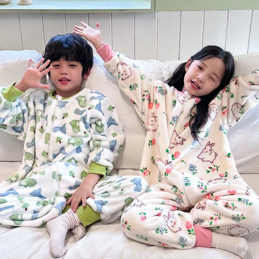 Winter Children Pajamas Autumn Flannel Thickened Split Leg Zipper Sleeping Bag Kids Baby Girls Boys