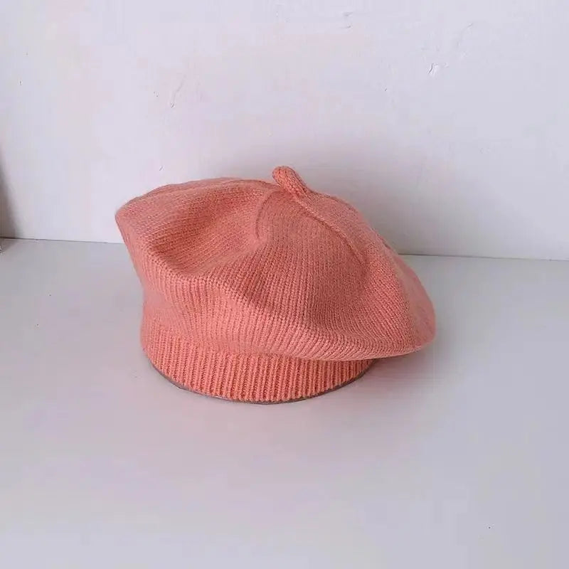 Flower Baby Beret Hat - Knitted Painter Cap for Infant Girls, Cute Toddler Princess Beret