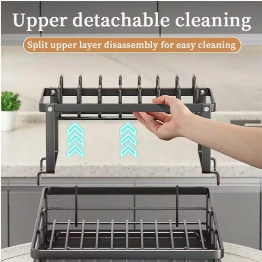 Double-Layer Metal Cutlery Rack, Large Carbon Steel Storage Tray — product photo 6