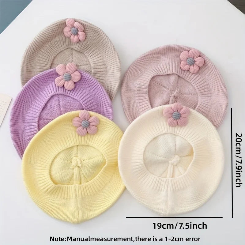 Flower Baby Beret Hat - Knitted Painter Cap for Infant Girls, Cute Toddler Princess Beret — view 2 of baby hats