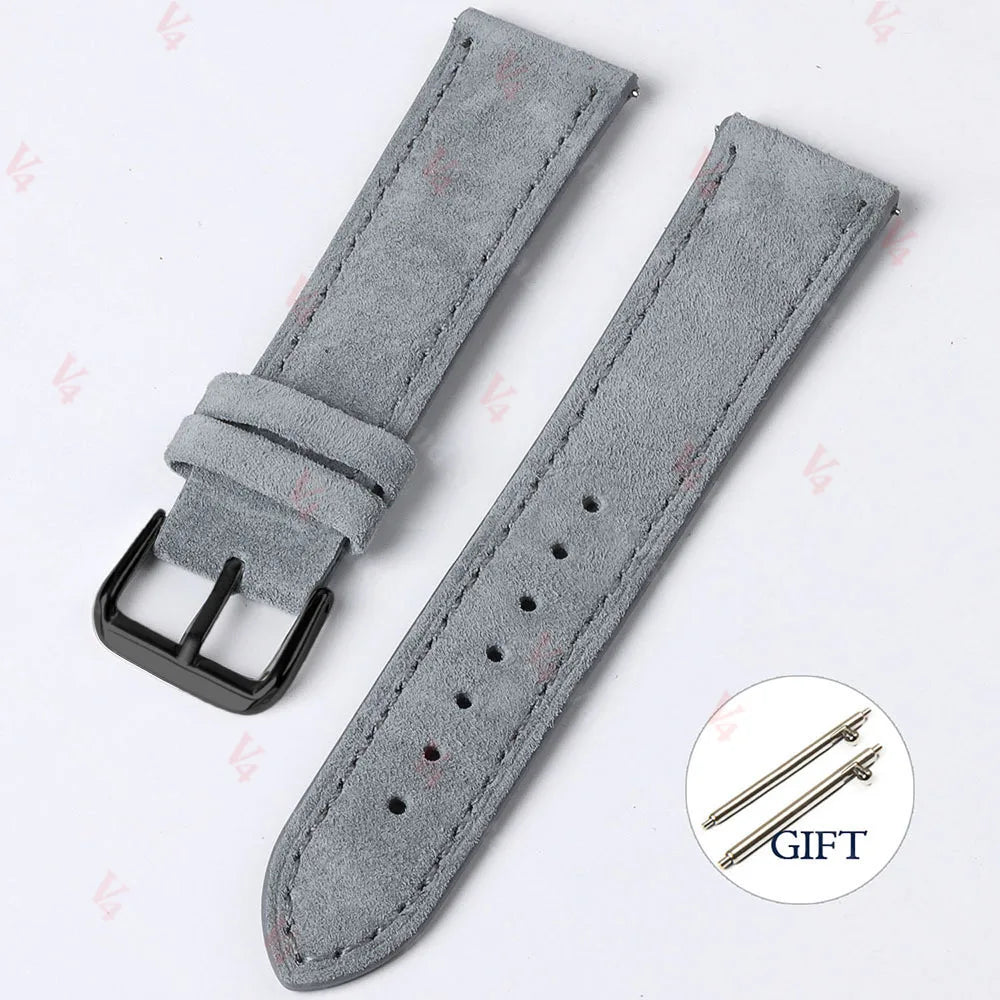 Vintage Suede Cowhide Watch Strap — 18mm 19mm 20mm 22mm Handmade Leather Band