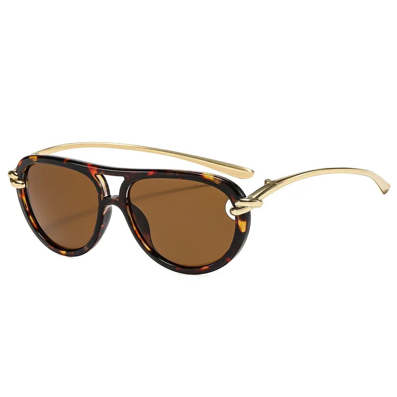 Double-Bridge Pilot Sunglasses Y2K — Ins Popular Aviator Oval Hollow UV400 Designer Shades — view 8 of sunglasses