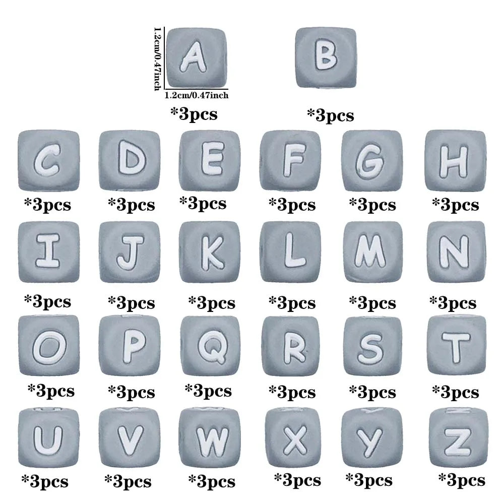 Pearl & Silicone Letter Beads 78pc 12mm — DIY Necklace Bracelet & Pen Charms — view 11 of beads