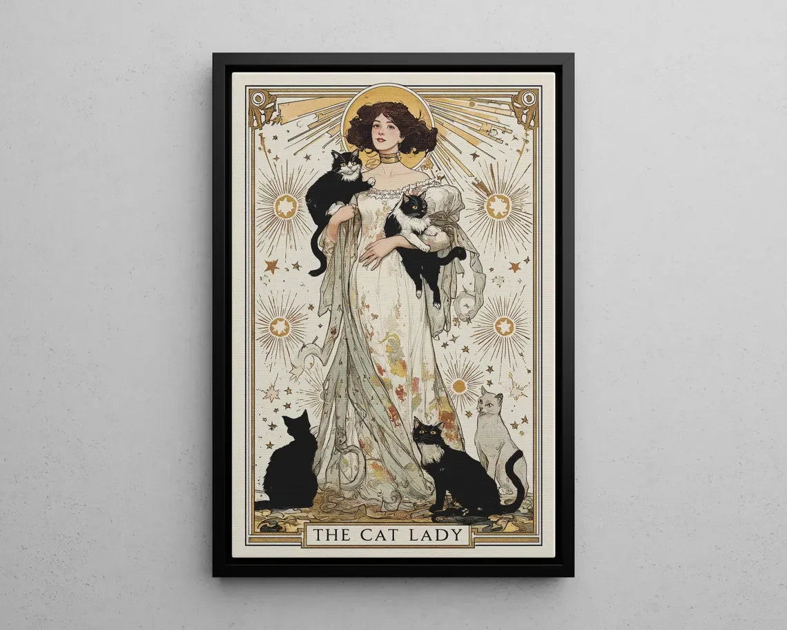 Home Decor Cat Lady Tarot Print — Art Nouveau Wall Art, Vintage Cat Lovers Poster, Cat Mom Gift — view 11 of home decor