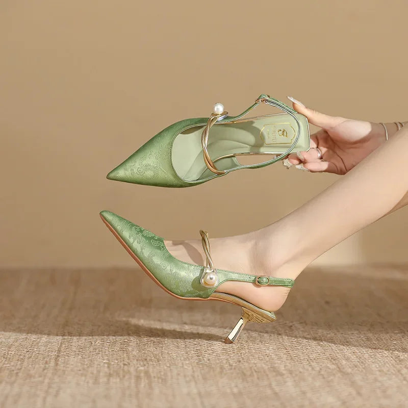 Heels & Pumps — Pearl-Embellished Summer Heels, Pointed-Toe Single-Strap Dress Pumps — view 7 of heels & pumps