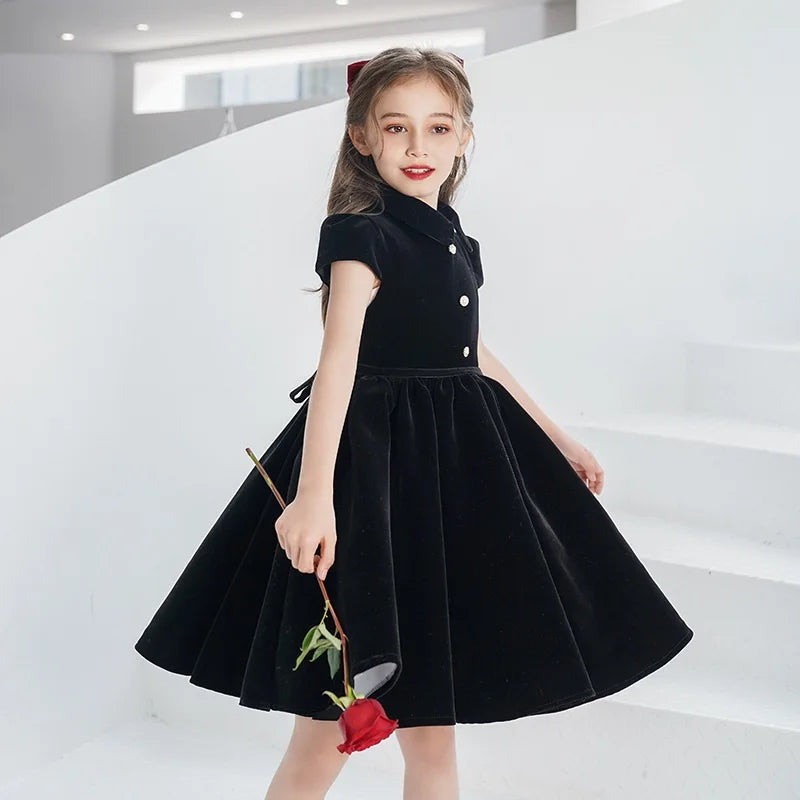 Fashion Baby Girl Princess Dress Long Sleeve Child Vintage Vestido Red Green Party Birthday Christmas Baby Clothes 1-12Y