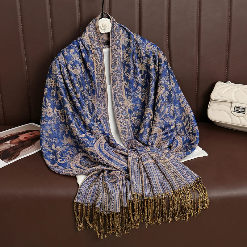Bohemia Hijab Scarf Pashmina — Cashmere Modest-Fashion Long Shawl, Boho Print Head Wrap — view 2 of scarves & wraps