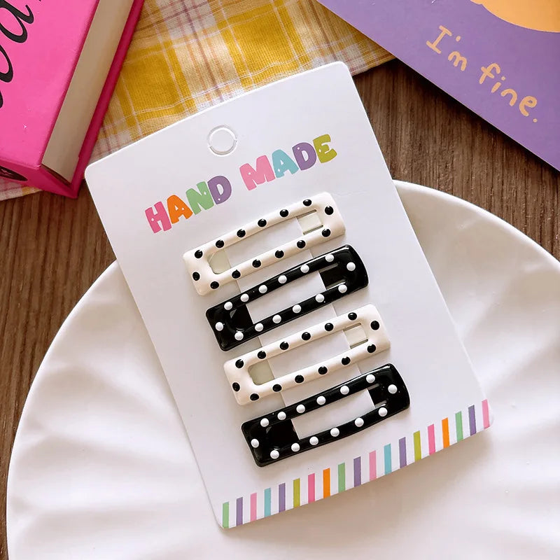 New polka dot hair clip black and white color clip girl versatile bangs clip hair accessory for short hair — view 11 of product