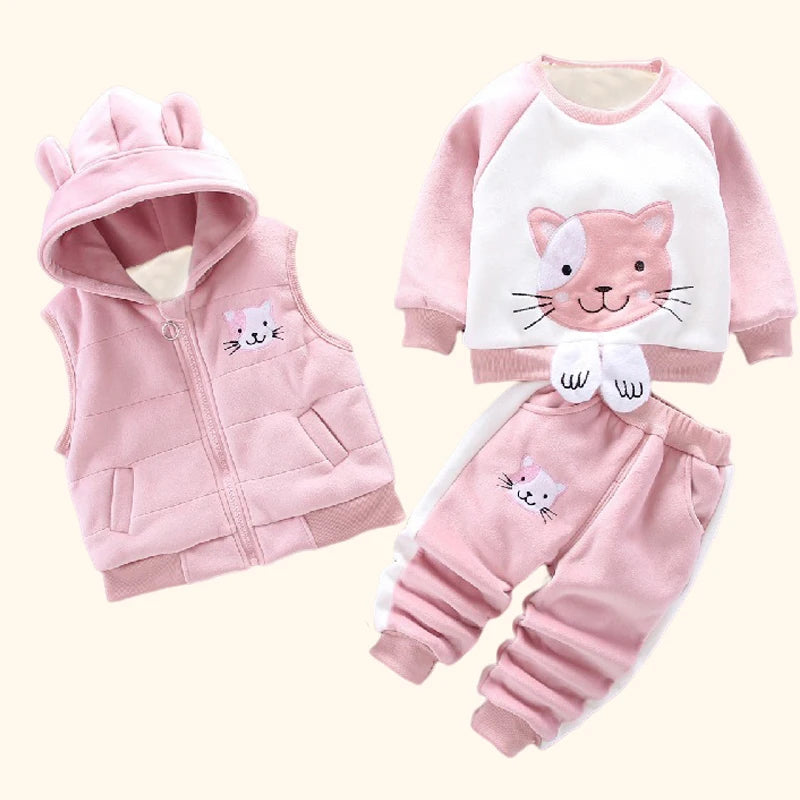 3Pcs Set Children Clothing Thicken Warm Hooded Outwear Children Sets Three-Piece Outfits