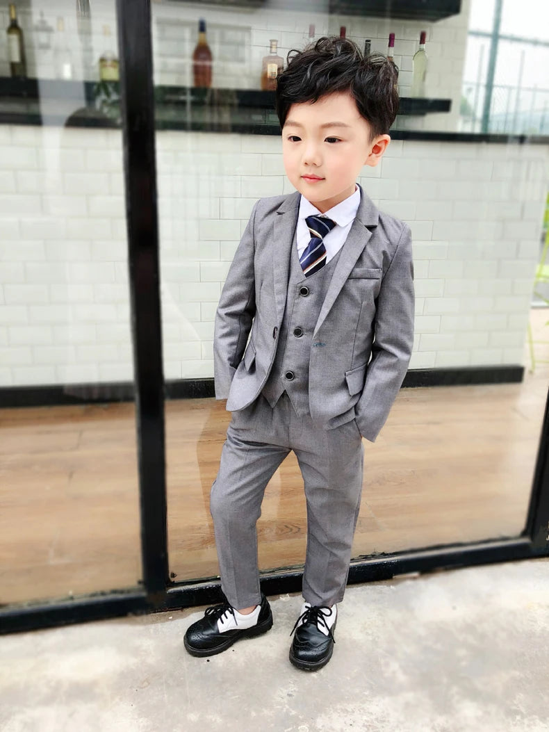 Flower Boys Wedding Suit Children Formal Blazer Jacket Vest Pants Bowtie 4PCS Clothing Set Kids Performance Dance Party Costume