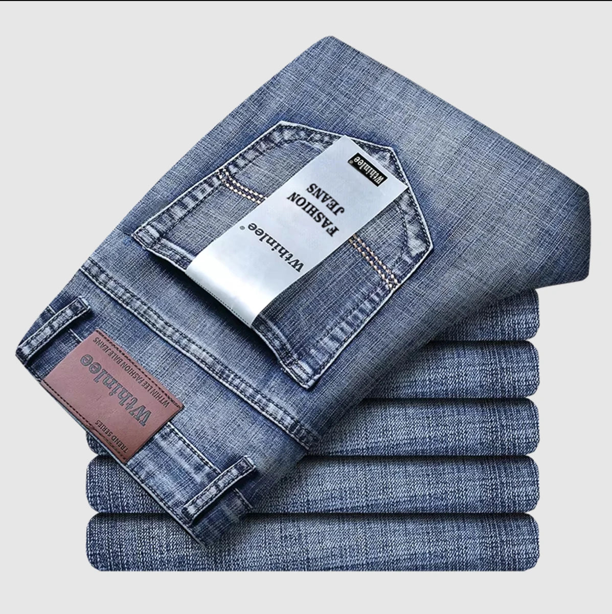 Wthinlee Men's Business Jeans — Stretch Straight Fit Classic Denim Trousers — view 1 of men's clothing