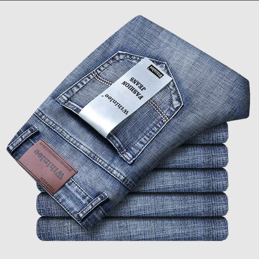 Wthinlee Men's Business Jeans — Stretch Straight Fit Classic Denim Trousers — view 1 of men's clothing
