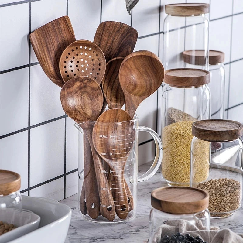 Teak Wooden Cooking Spoons Set — Smooth Non-Stick Kitchen Utensils (1-10 Pcs) — view 4 of dining & tableware