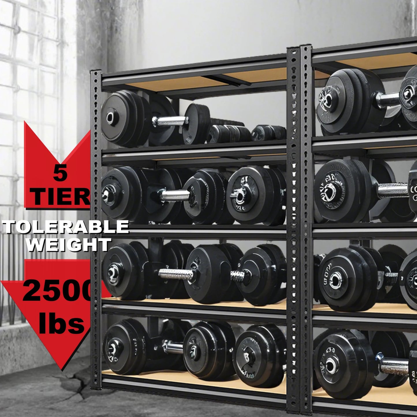 Storage Organizer 72"/60" Garage Shelving — 2000-lb Heavy-Duty Adjustable 5-Tier Rack — view 2 of storage & organisation