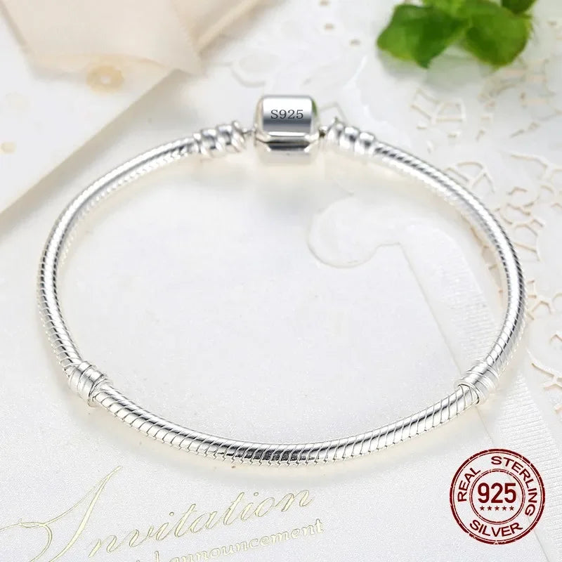 Women's 925 Sterling Silver Charm Bracelet — Handmade Snake Chain Fine Jewelry — view 4 of jewelry