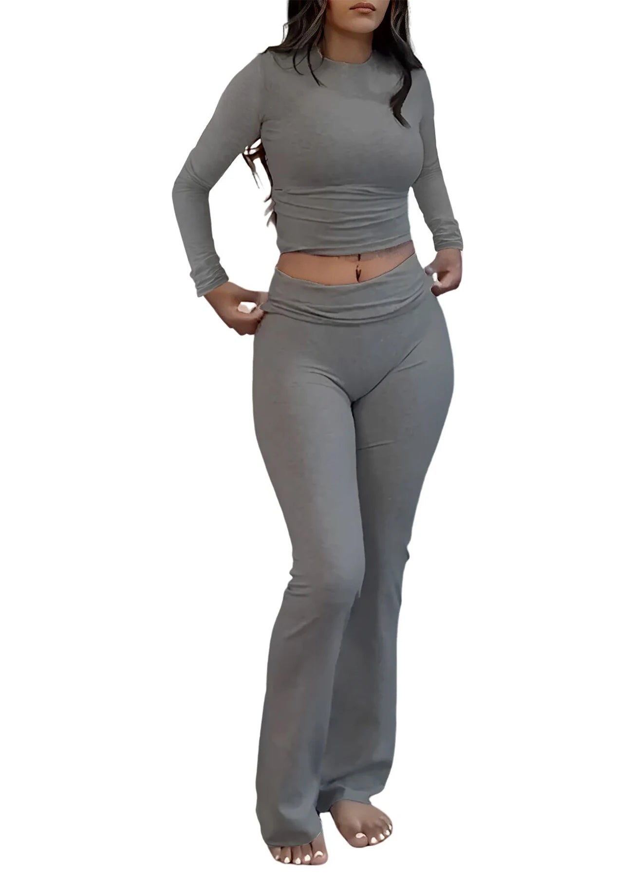 Women's Activewear Long-Sleeve + Wide-Leg Pants Set — Yoga Lounge 2-Piece Coordinated Suit — view 11 of women's activewear