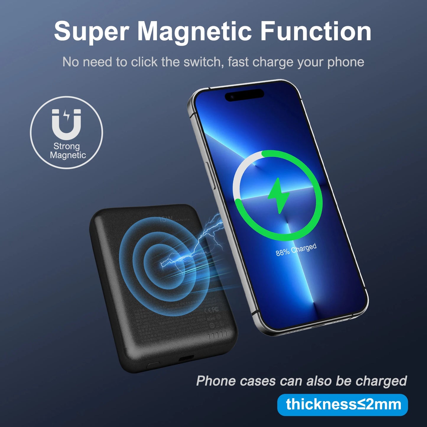 Magnetic Power Bank 5000mAh – 20W Portable Wireless Charger with USB-C Cable for iPhone 16/15/14/13/12 Series