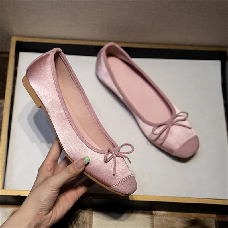 Flats & Ballet — Silk Bow Ballerina Flats, Breathable Square-Toe Coquette Loafers — view 3 of flats & ballet