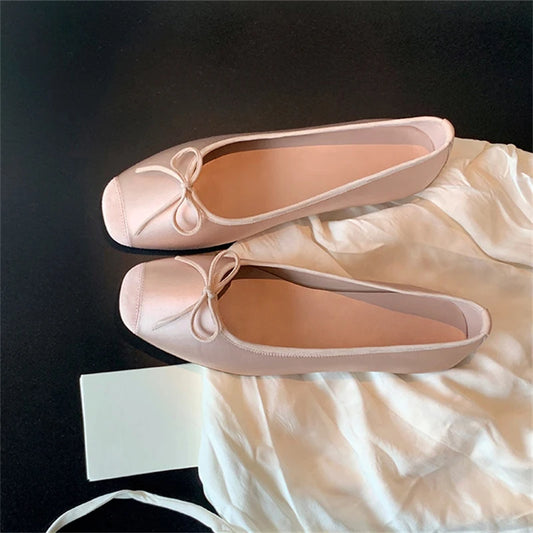 Flats & Ballet — Silk Bow Ballerina Flats, Breathable Square-Toe Coquette Loafers — view 1 of flats & ballet
