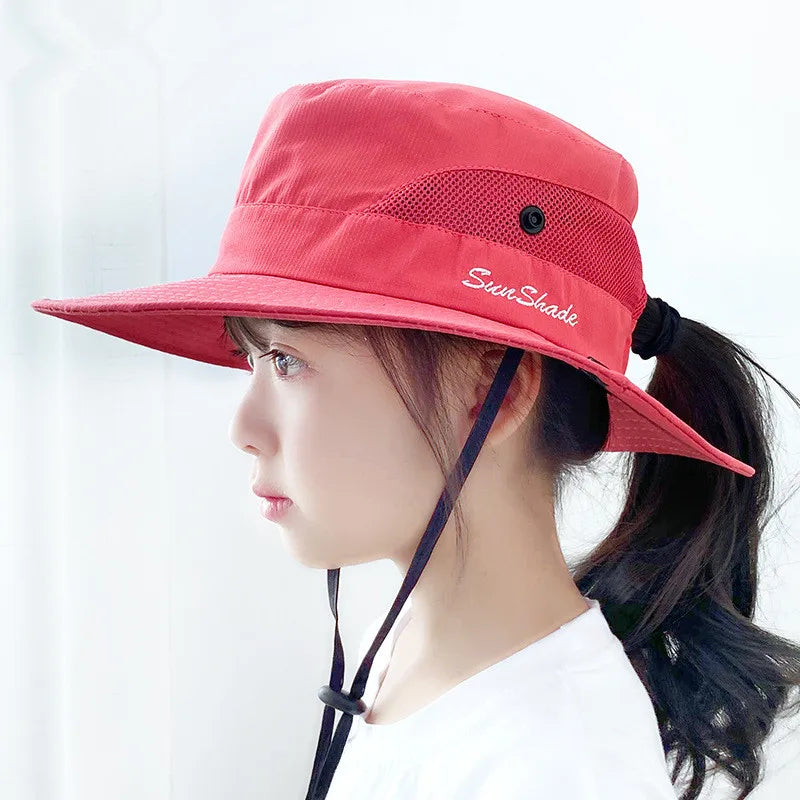 Child-Parents Fishing Hat Girls Outdoor UV Protection Bucket Hat Women's Panama Summer Wide Brim Bob Hiking Sun Hat for Woman