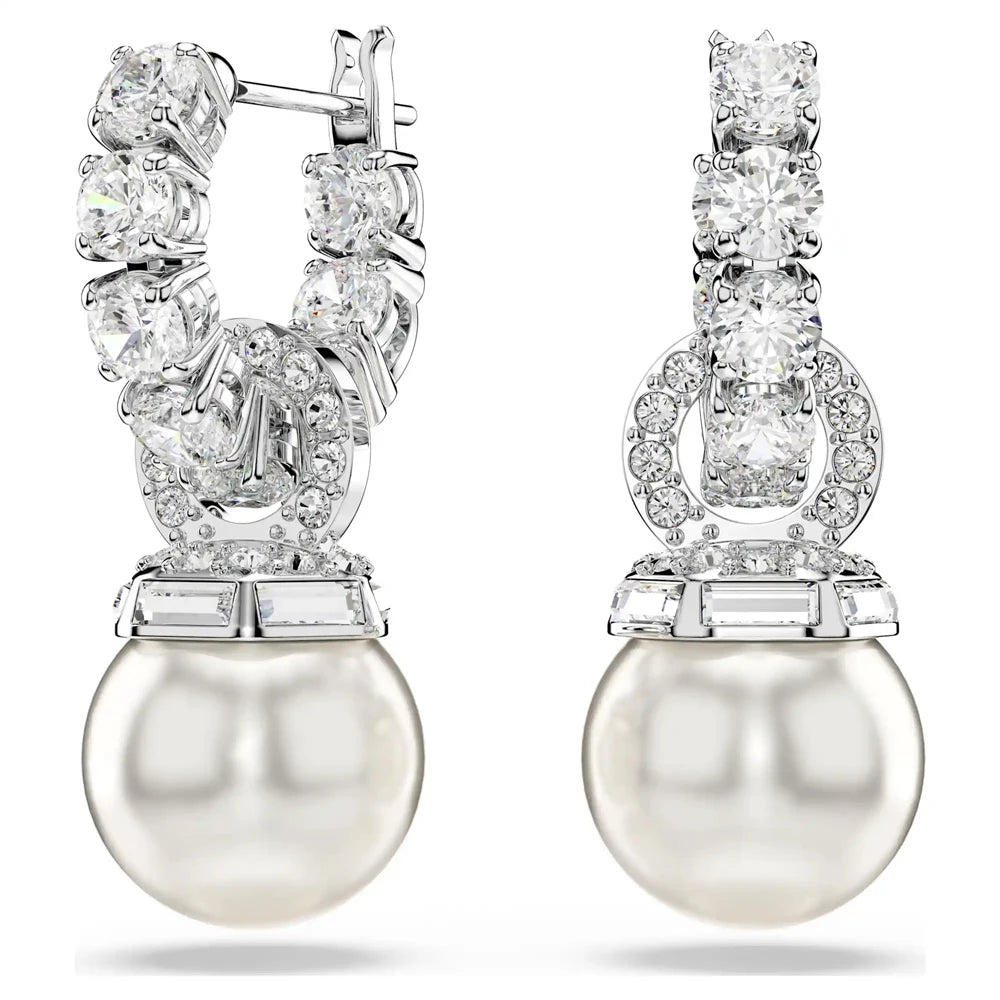 Pearl Dangle Square Hoop Earrings — Clear Crystal Statement Drops for Women — view 1 of earrings