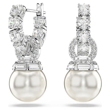 Pearl Dangle Square Hoop Earrings — Clear Crystal Statement Drops for Women — view 1 of earrings