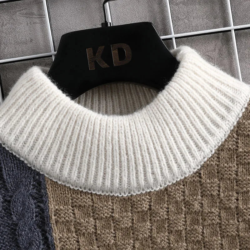 2023 Autumn Winter Men Sweater Warm Fashion Stitching Color Matching