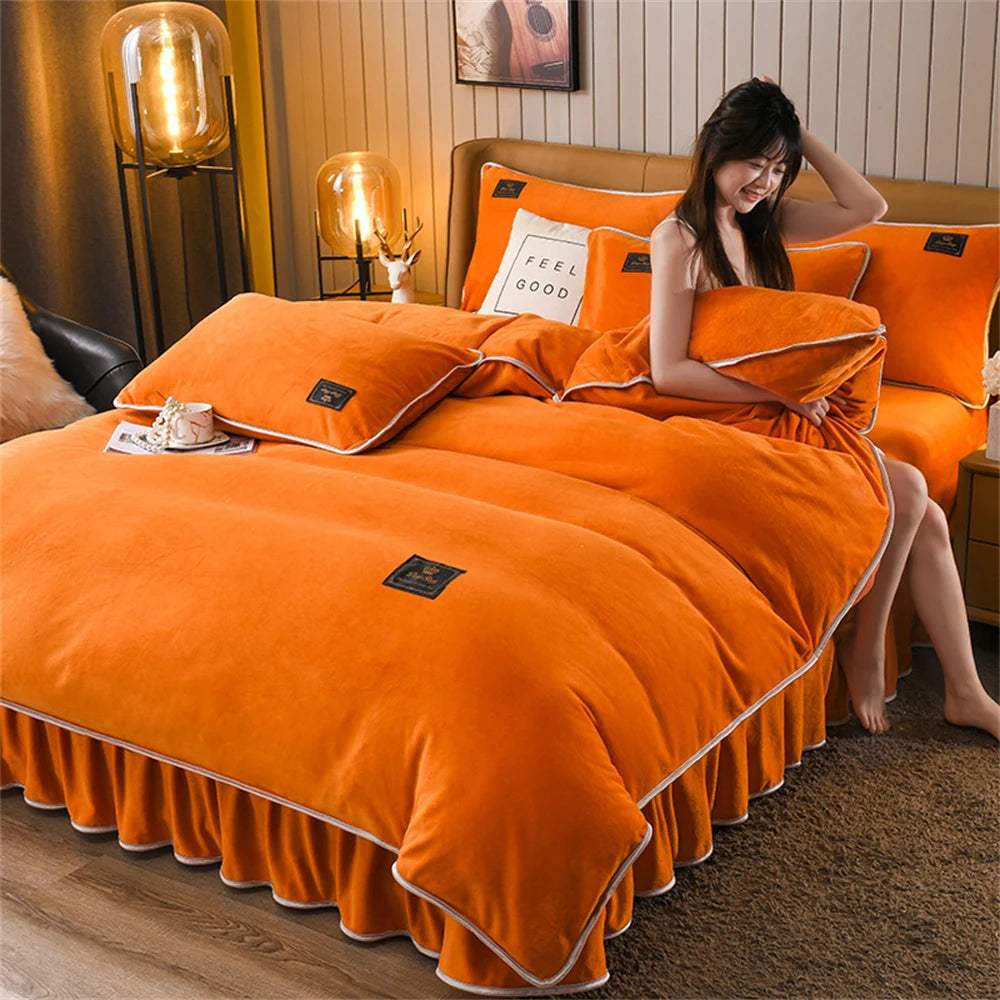 Luxury Milk Velvet Ultra-thick Warm Bedding Set for Winter Warmth Skin-friendly Duvet Cover Set King Anti-static Quilt Cover Set