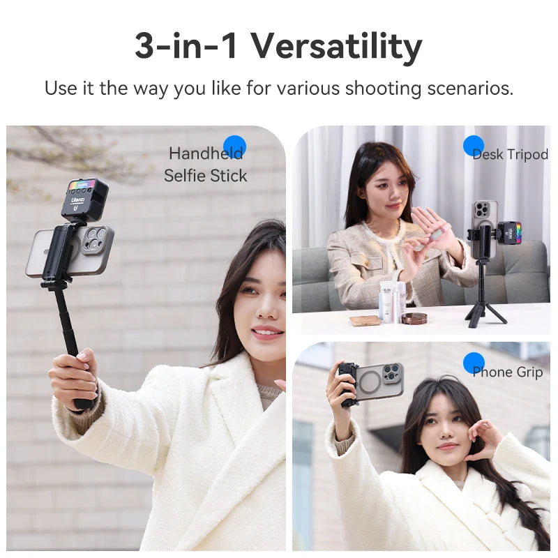 Ulanzi JJ02 Tripod with Remote Folded Wireless Selfie Stick for Smartphone iPhone Android with Phone Clip Cold Shoe